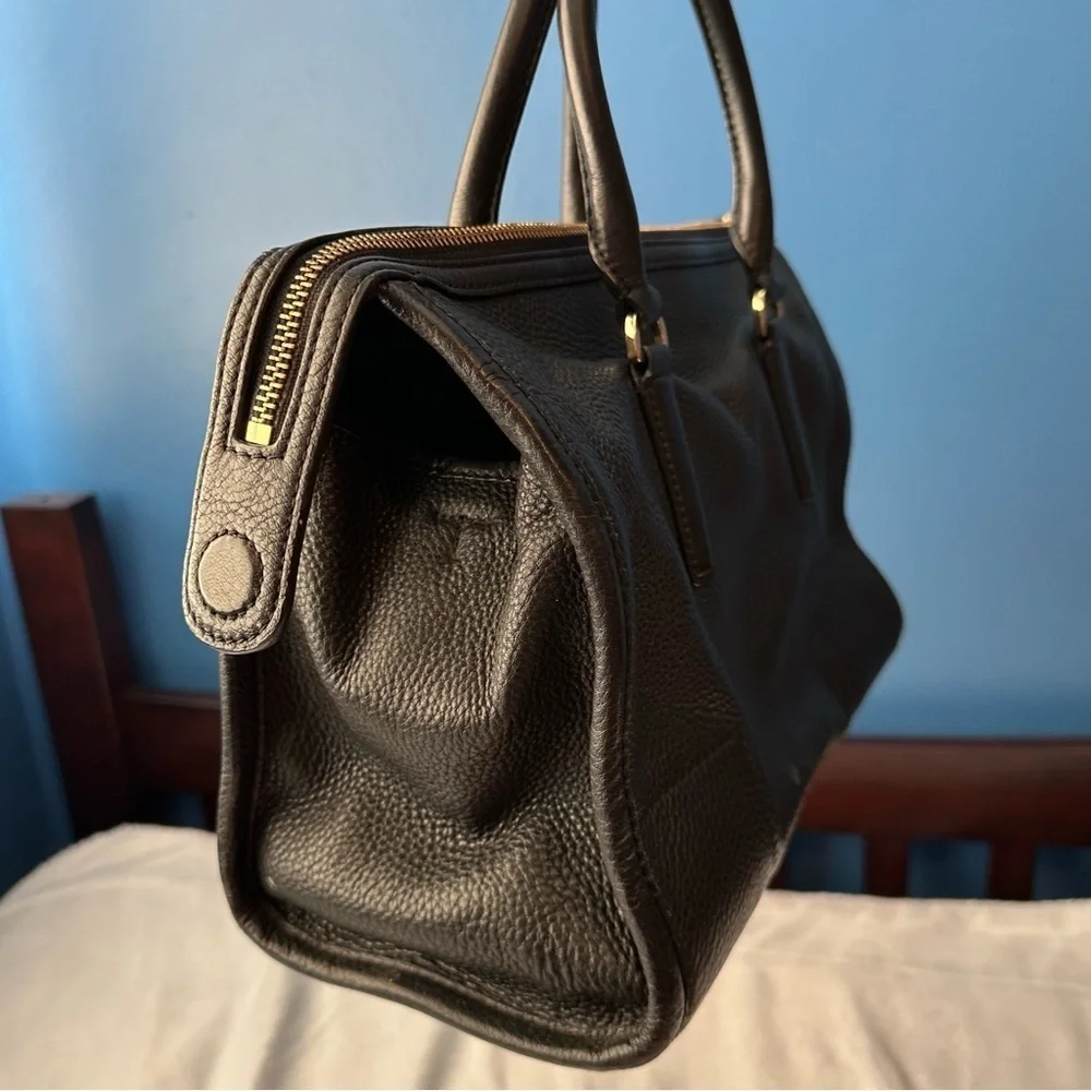 Tory Burch Britten Satchel Black Pebbled Leather Handbag Bag
